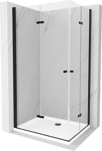 Mexen Lima Duo, zuhanykabin 2 szárnyú összecsukható ajtókkal 80 (ajtók) x 70 (ajtók) cm, 6mm átlátszó üveg, fekete profil + vékony zuhanytálca 5 cm fehér fekete szifonnal, 856-080-070-70-02-4010B