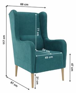 KONDELA Kényelmes fotel, türkíz/bükk, BREDLY