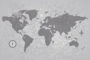 Öntapadó tapéta világtérkép iránytűvel retro stílusú fekete fehérben