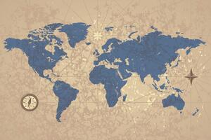 Öntapadó tapéta világtérkép iránytűvel retro stílusban
