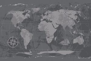Tapéta rusztikus világtérkép fekete-fehérben