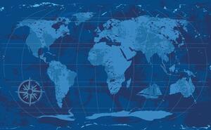 Tapéta rusztikus világtérkép kék színben