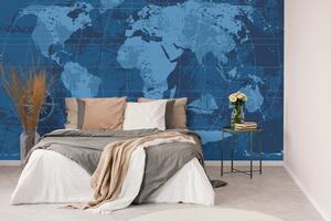 Öntapadó tapéta rusztikus világtérkép kék színben