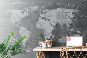 Tapéta rusztikus világtérkép fekete-fehérben