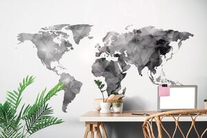 Öntapadó tapéta sokszögű világtérkép fekete-fehérben