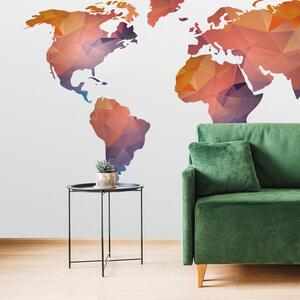 Öntapadó tapéta sokszögű világtérkép narancssárga árnyalatokkal