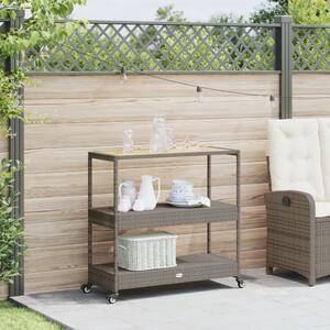 VidaXL 3 szintes szürke polyrattan és tömör akácfa zsúrkocsi
