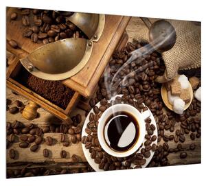Csésze kávé és kávés szemek képe (70x50 cm)