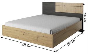 KONDELA Hálószoba szett (ágy+2x éjjeliszekrény+szekrény), artisan tölgy/fekete norvég fenyő, BAFRA