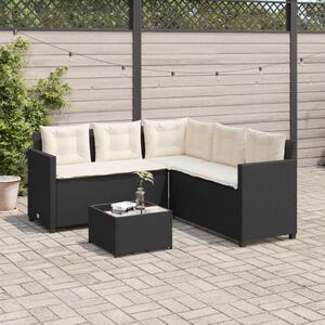 VidaXL L-alakú fekete polyrattan kerti kanapé asztallal és párnával