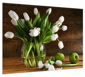 Fehér tulipánok a vázában képe (70x50 cm)