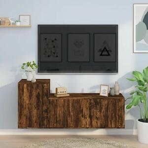 Falra Szerelhető TV Szekrény Szett - Füstös Tölgy - 2 részes
