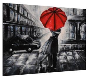 Szerelmes pár az esőernyő alatt (70x50 cm)