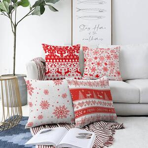 Red Snowflakes 4 db-os karácsonyi zsenília párnahuzat szett, 55 x 55 cm - Minimalist Cushion Covers