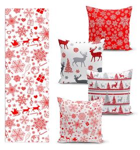 Red Snowflakes 4 db karácsonyi párnahuzat és asztali futó szett - Minimalist Cushion Covers
