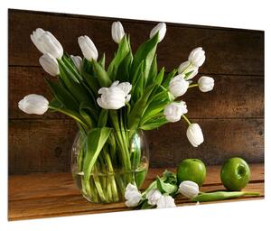 Fehér tulipánok a vázában képe (90x60 cm)