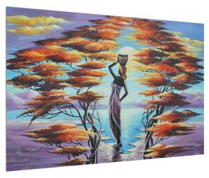 Orientális kép - női alak, fák és a nap (90x60 cm)