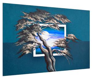 Kék kép - fa a napkeltekor (90x60 cm)