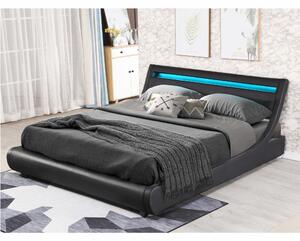 KONDELA Dupla ágy RGB LED világítással, fekete, 160x200, FELINA