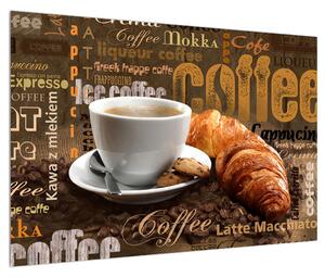 Csésze kávé és a croissantok képe (90x60 cm)