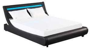 KONDELA dupla ágy RGB LED világítással, fekete, 180x200, FELINA