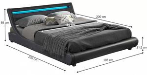 KONDELA dupla ágy RGB LED világítással, fekete, 180x200, FELINA