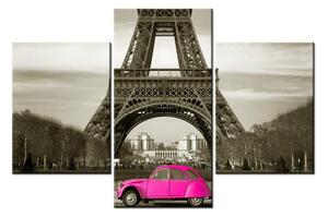 Eiffel torony és a rózsaszínű autó kép (90x60 cm)