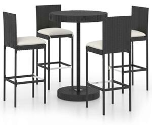 Polyrattan Kerti Bárszett - 5 részes - Fekete