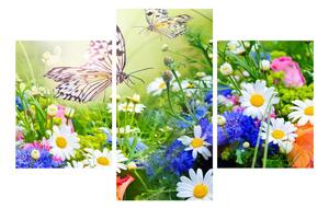 Nyári virágok és a lepke képe (90x60 cm)