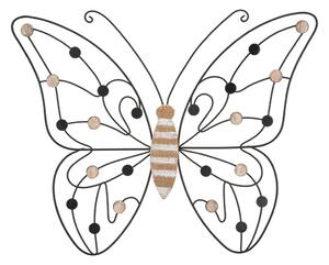 Fali dekoráció, pillangó, fém - fa, fekete - barna - PAPILLON