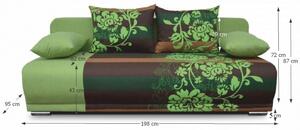 Széthúzható kanapé, zöld/barna/virágminta, REMI NEW