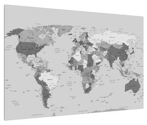 Világ térkép fekete-fehér képe (90x60 cm)