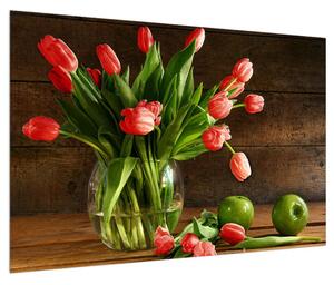 Piros tulipánok a vázában (90x60 cm)