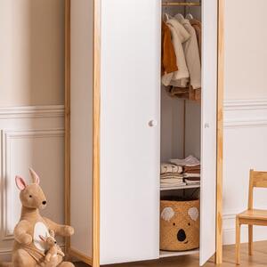 Gyerek szekrény 204 cm, fehér-fa - LOUPINOU