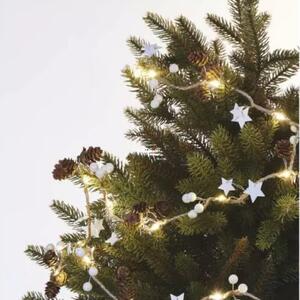 Karácsonyi tobozos LED fényfüzér, melegfehér 1,7m+30cm, elem nélkül