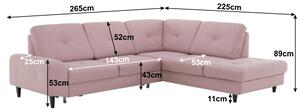 KONDELA Felbomlottható kanapé, anyag Soro púder rozsaszín, jobb, PRAGA