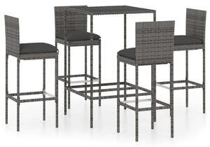 Polyrattan Kerti Bárszett - 5 részes - Szürke