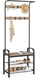 VASAGLE 4 az 1-ben előszobafal cipőpaddal és fogassal, 72 cm, barna-fekete