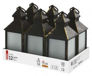 Karácsonyi LED fekete lámpás dekoráció, vintage melegfehér, 10,5x24cm, elem nélkül, időzítővel