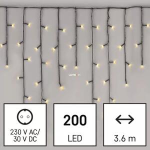 Karácsonyi kültéri melegfehér 200db LED fényfüzér 3,6x0,7m+5m