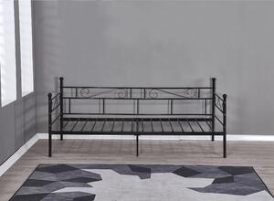 KONDELA Fém kanapé - egyszemélyes ágy, fekete, 90x200, ROZALI