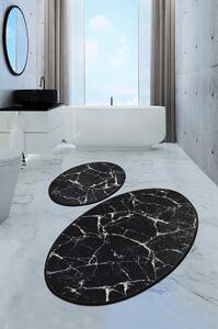 Marble 2 db-os fekete ovális fürdőszobai kilépő szett - Foutastic