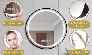 HD BlackWood 80 komplett fürdőszoba bútor szett fali mosdószekrénnyel, fekete mosdóval, tükörrel és magas szekrénnyel