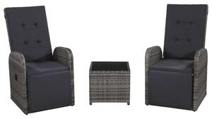 Polyrattan Bisztrószett - 2 Fotel, Asztal, Párnákkal - Szürke