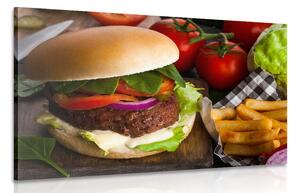 Kép hamburger hasábburgonyával