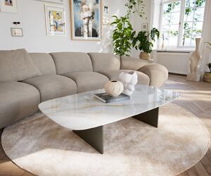 DELIFE Dohányzóasztal Edge hajóformájú 140x80 cm kerámia onyx gyöngyház Salto fém titán színű effektfinish