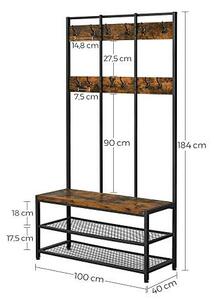 Vasagle Cipőtartós Pad - Rusztikus Barna - 100x40x186 cm
