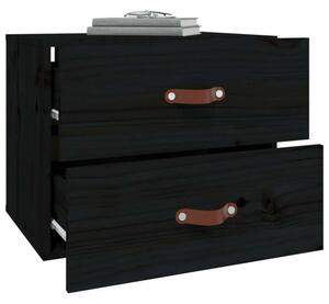 VIDAXL - 2 db Fekete Tömör Fenyőfa Falra Szerelhető Éjjeliszekrény - 50x36x40 cm