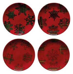 Snowflake 4 db-os piros-fekete agyagkerámia desszertes tányér szett, ø 21,6 cm - Casafina