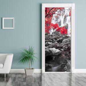 Fotótapéta ajtóra - Piros bokor és vízesés (95x205cm)